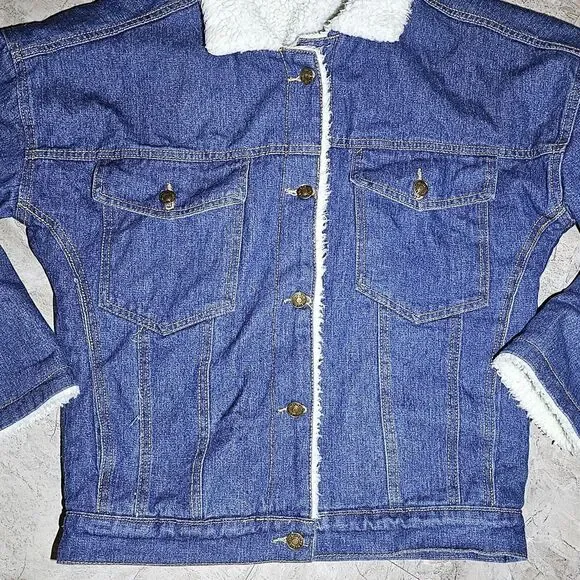 HengSheng Jeans Sherpa Lined Dark Denim Button-Down Jacket Winter MED Blue MENS - Picture 3 of 10